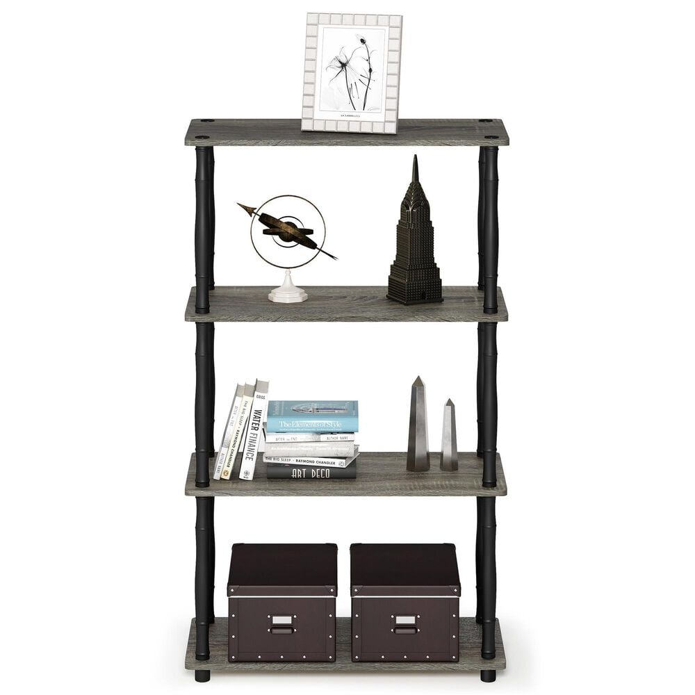 HOMLUX Turn-N-Tube 4-Tier Corner Open Storage Bookshelf in French Oak and Black, , large