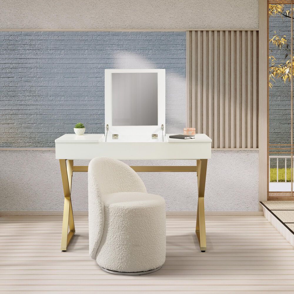 Valor Living Juliette Vanity Desk Only in Bright White and Gold, , large