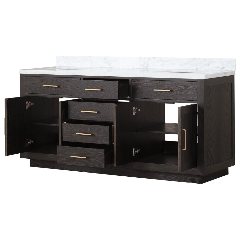 Lexora Home Abbey 72&quot; Double Bathroom Vanity in Brown Oak with 2 cm White Carrara Marble Top and Rectangular Sinks, , large