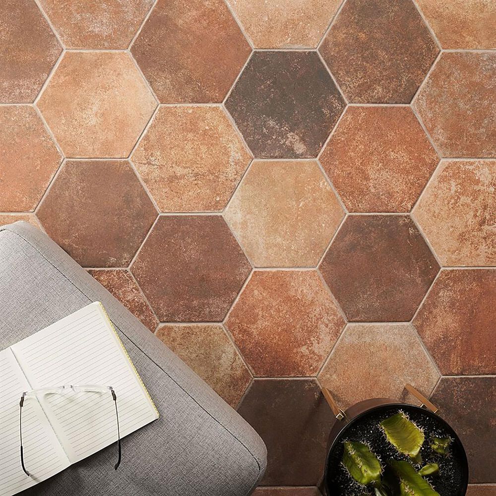Soho Studio Pompeia Marron Brown 8" x 9" Hexagon Matte Porcelain Tile, , large
