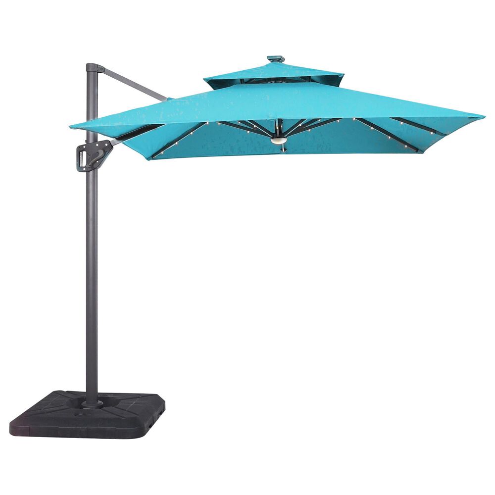 Furniture of America Sahar 8" LED Light Double Top Square Patio Umbrella with Base in Teal, , large