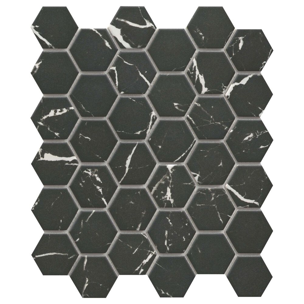 Emser Elegan Nero 2" x 2" Hexagon on 11" x 13" Porcelain Mosaic Sheet, , large