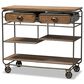 Baxton Studio Grant 2-Drawer Kitchen Cart in Oak Brown and Black, , large