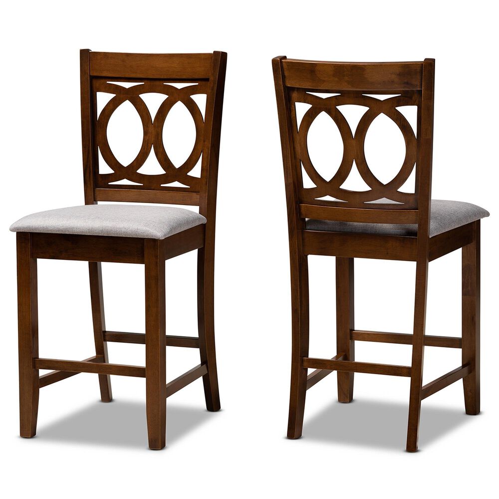Baxton Studio Lenoir Counter Height Pub Chair with Grey Cushion in Walnut Brown (Set of 2), , large
