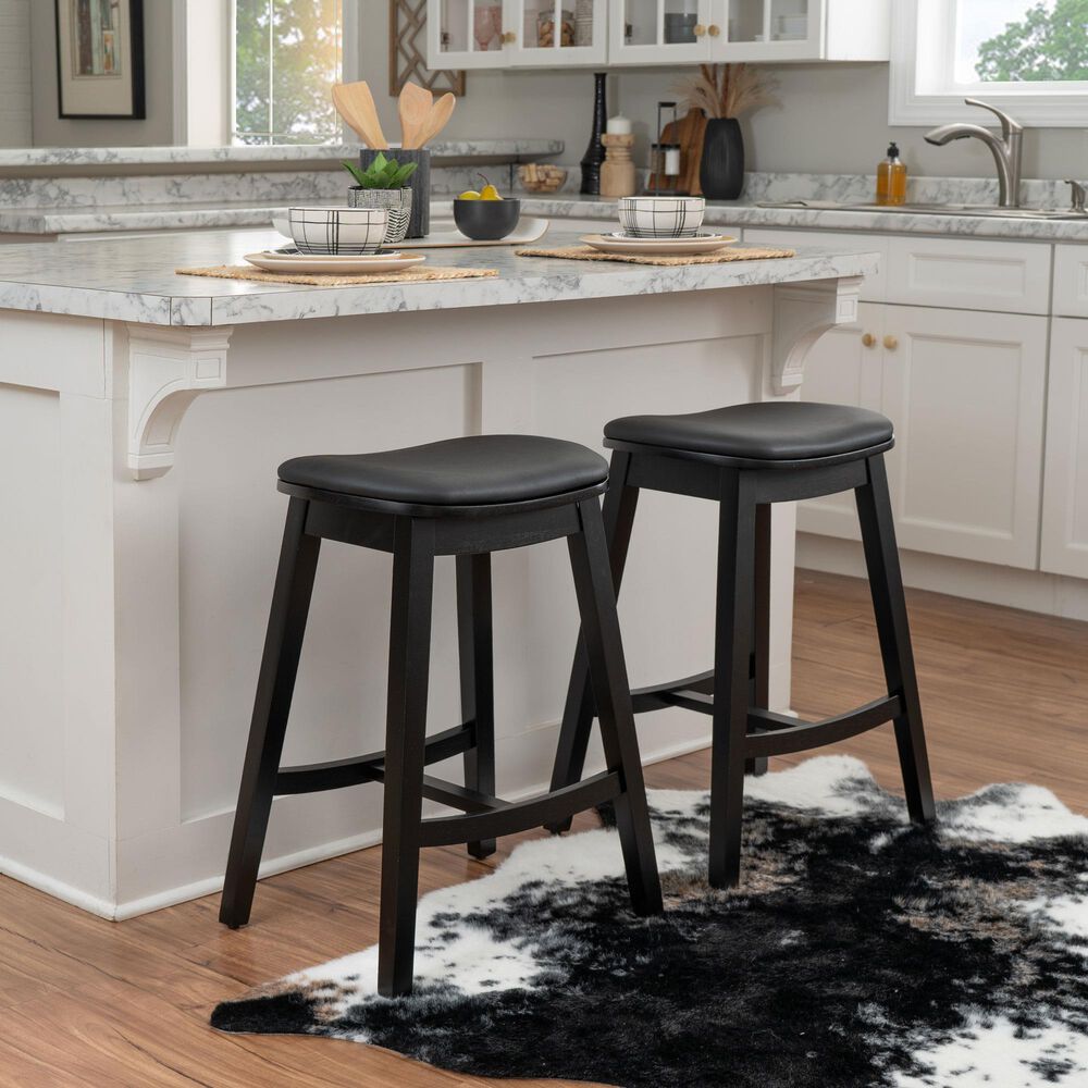 Linon Home Decor Culver Counter Stool with Black Cushion in Black (Set of 2), , large