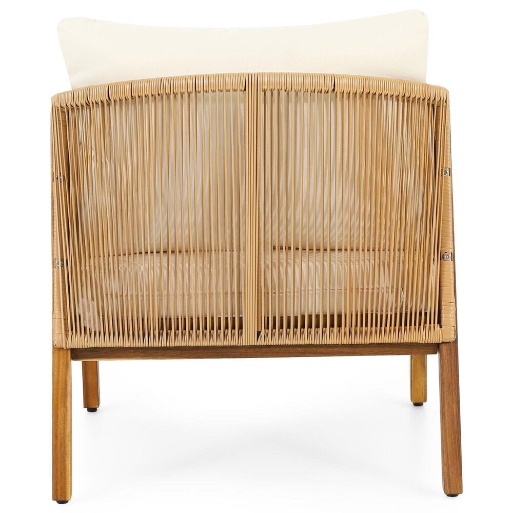 Hearth and Haven Outdoor Deep Seating Club Chair with Beige Cushions and Faux Rattan Accent in Brown, , large