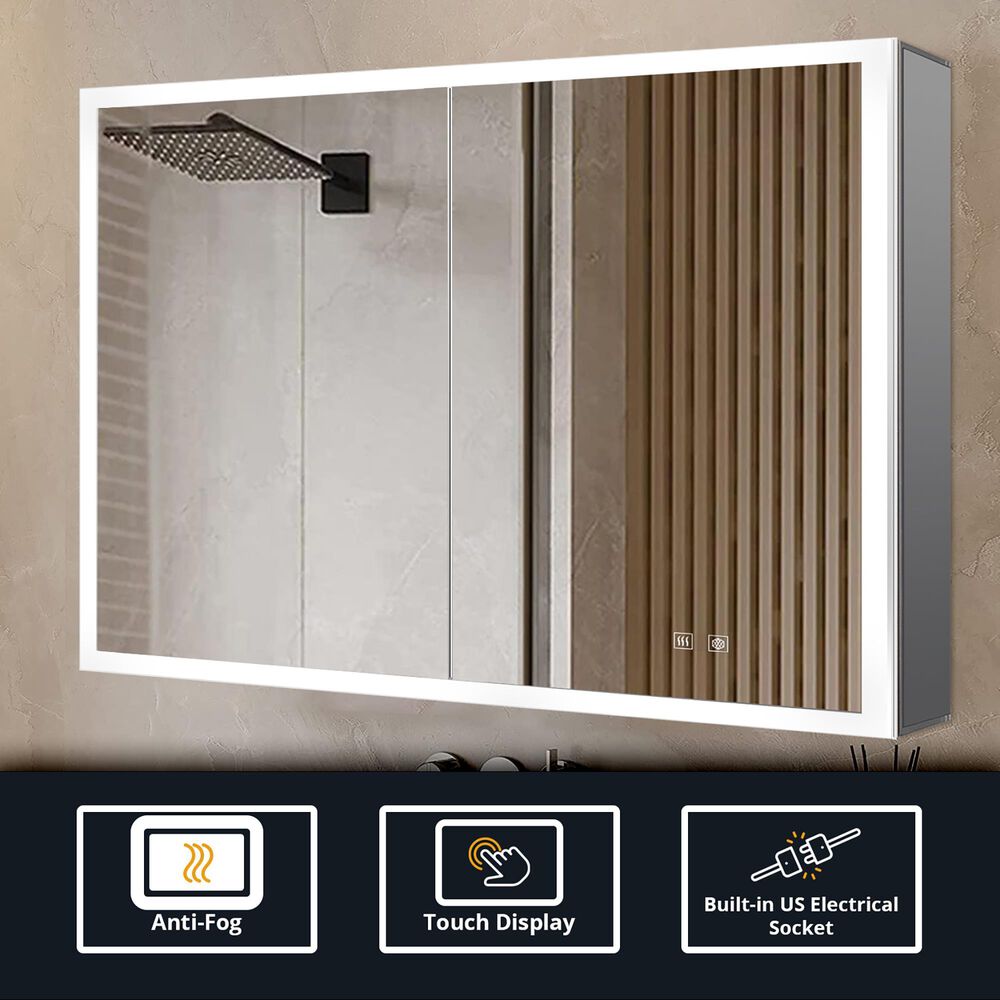 Lexora Home Mesa 36" x 28" LED Mirror Medicine Cabinet with Defogger in Aluminium, , large