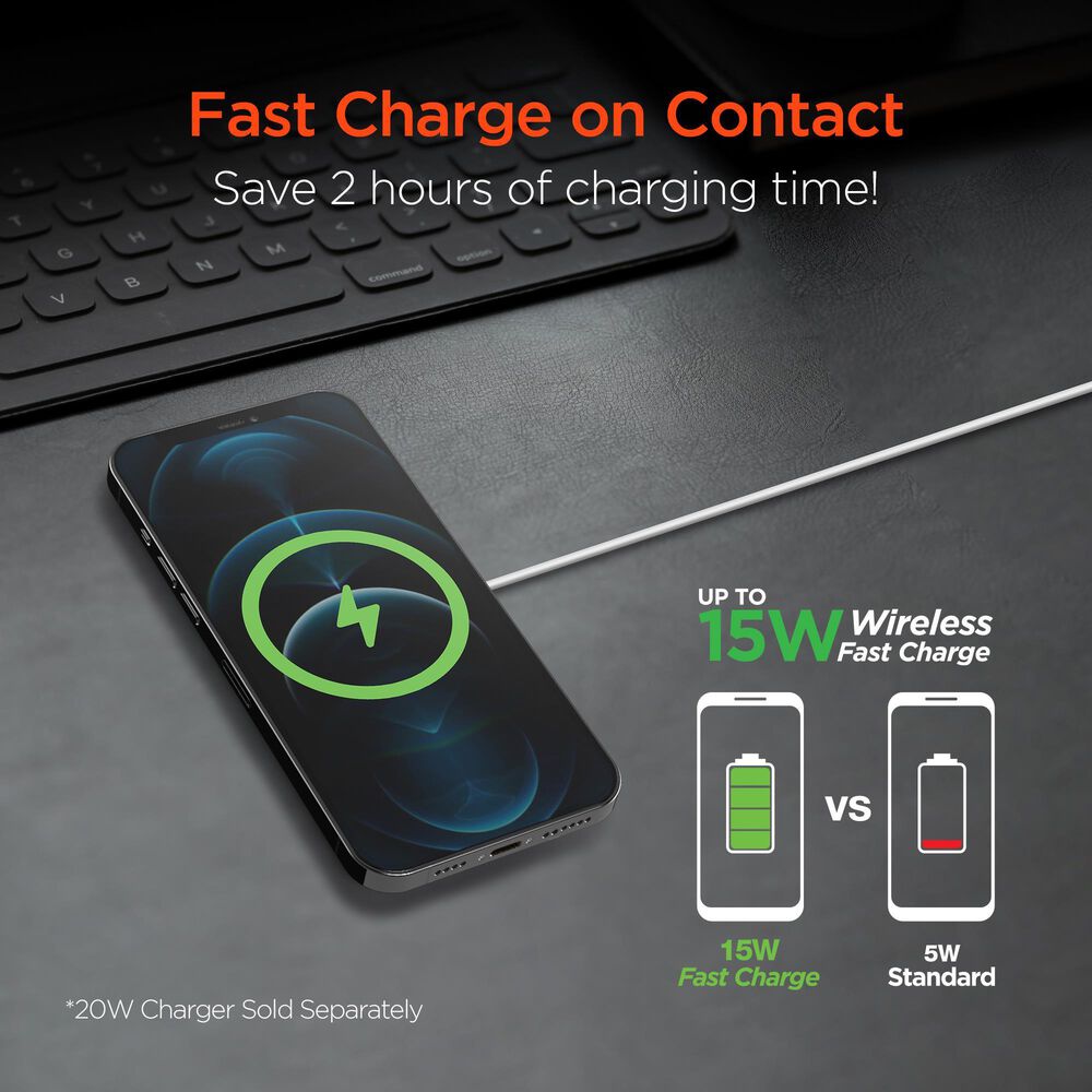 Hypercel Magnetic 15W Wireless Charger in White, , large