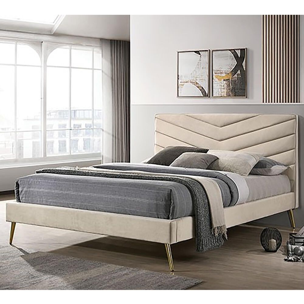 Furniture of America Vivar King Upholstered Bed in Beige, , large