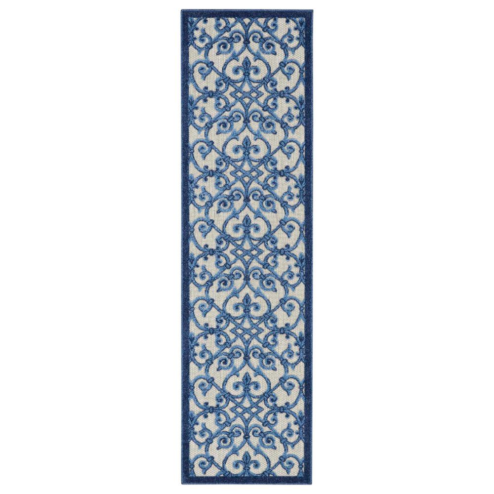 Nourison Aloha Damask 2"3" x 8" Grey and Blue Indoor/Outdoor Runner, , large