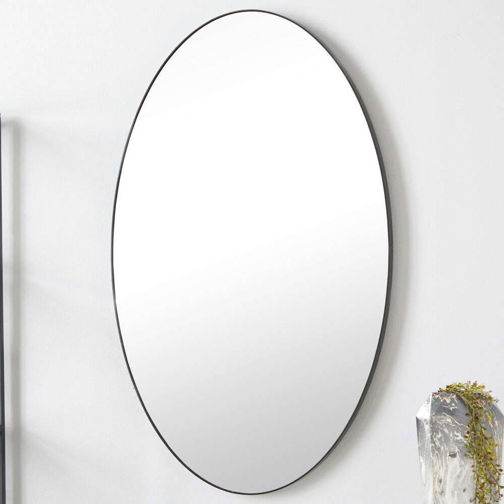 Maple and Jade 40&quot; x 24&quot; Oval Wall Mirror with Thin Minimalistic Frame in Black, , large