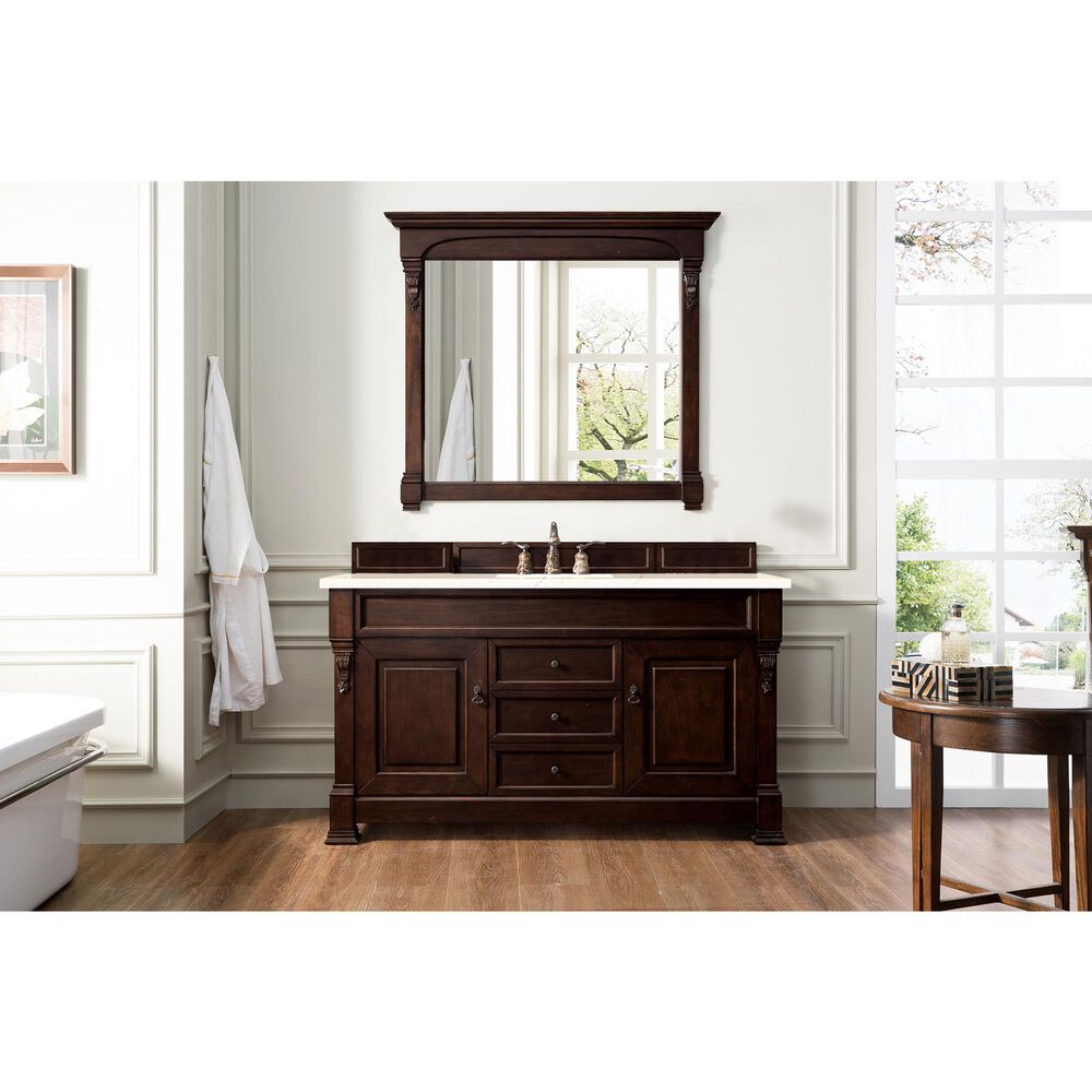 James Martin Vanities Brookfield 60&quot; Single Bathroom Vanity in Burnished Mahogany with 3 cm Eternal Marfil Quartz Top and Rectangle Sink, , large