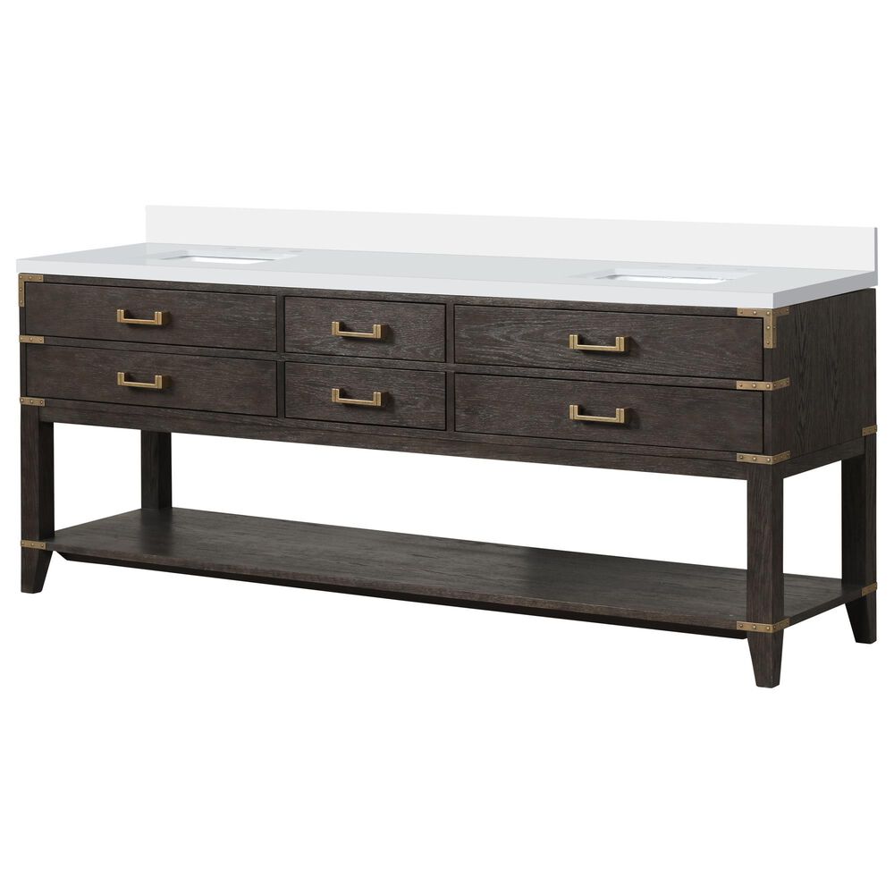 Lexora Home Norwalk 84" Double Bathroom Vanity in Brown Oak with White Quartz Top and Rectangular Sinks, , large