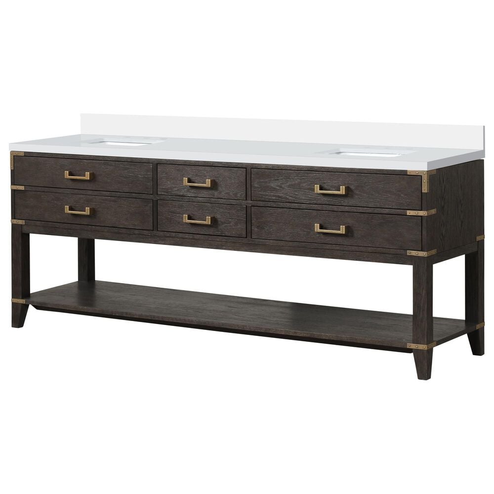 Lexora Home Norwalk 84" Double Bathroom Vanity in Brown Oak with White Quartz Top and Rectangular Sinks, , large