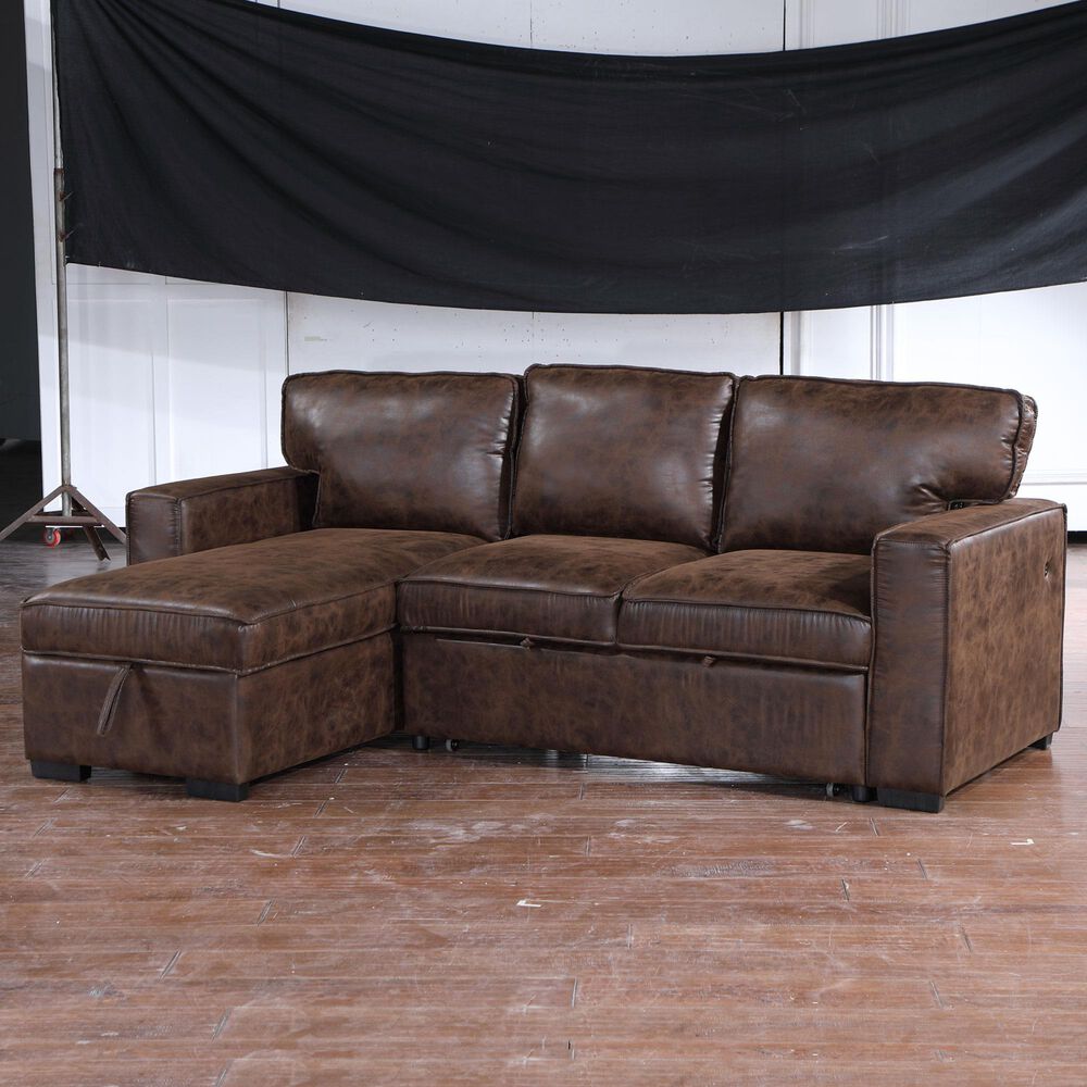 Global Furniture USA Reversible Pull-Out Sofa Bed with Chaise in Coffee, , large