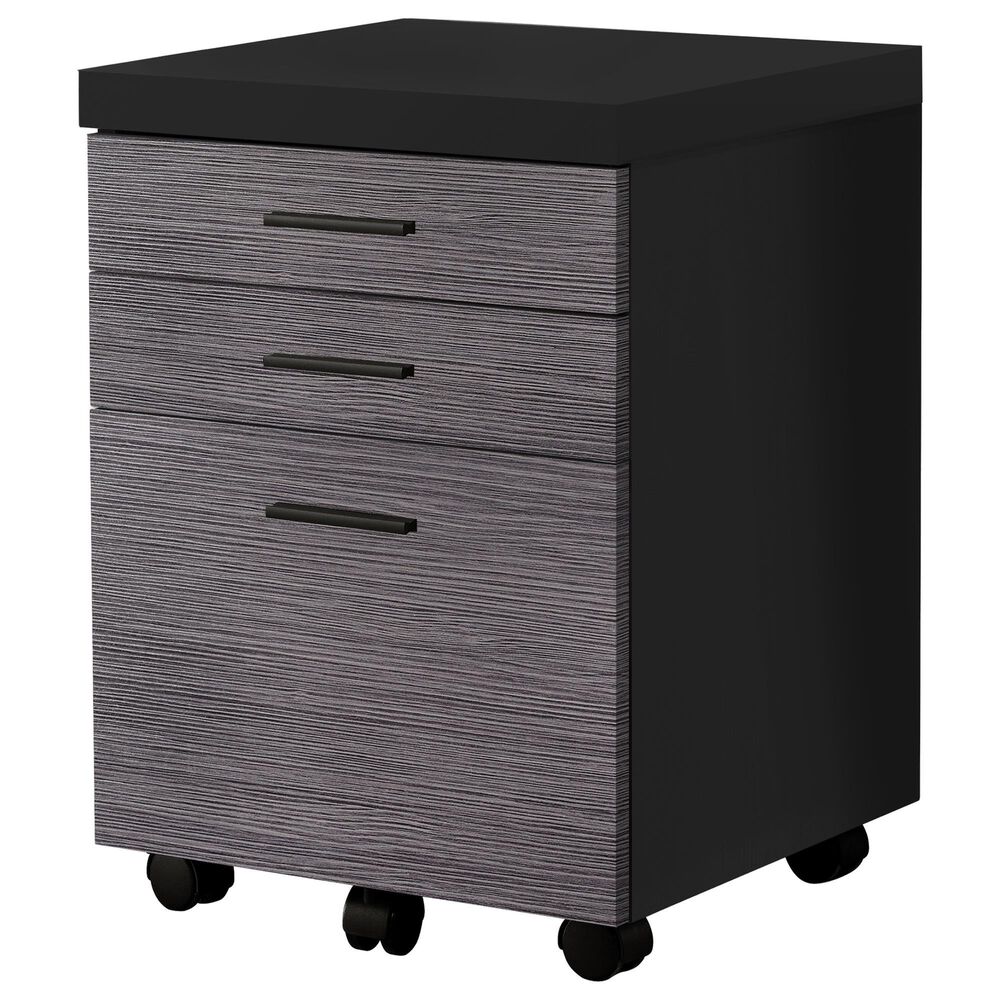 Monarch Specialties 3-Drawer Filing Cabinet in Black and Grey, , large