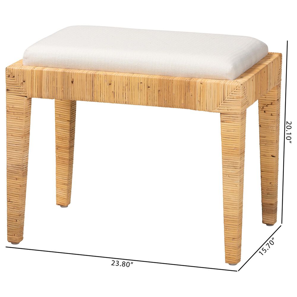 Baxton Studio Sofia Ottoman with Natural Brown Rattan in White, , large