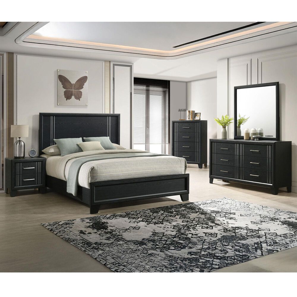 Crown Mark Charlie 5-Piece Queen Panel Bedroom Set in Charcoal, , large
