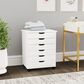 Linon Home Decor Cary 6-Drawer Wide Rolling Cart in White Wash, , large