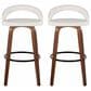 LumiSource Grotto Swivel Bar Stool with White Faux Leather Upholstery in Walnut Wood and Black (Set of 2), , large