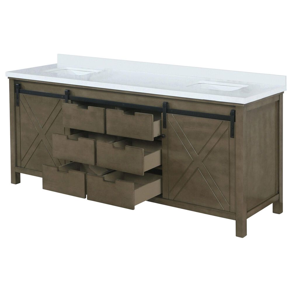 Lexora Home Marsyas 84&quot; Double Bathroom Vanity in Rustic Brown with 2 cm White Cultured Marble Top and Rectangular Sinks, , large