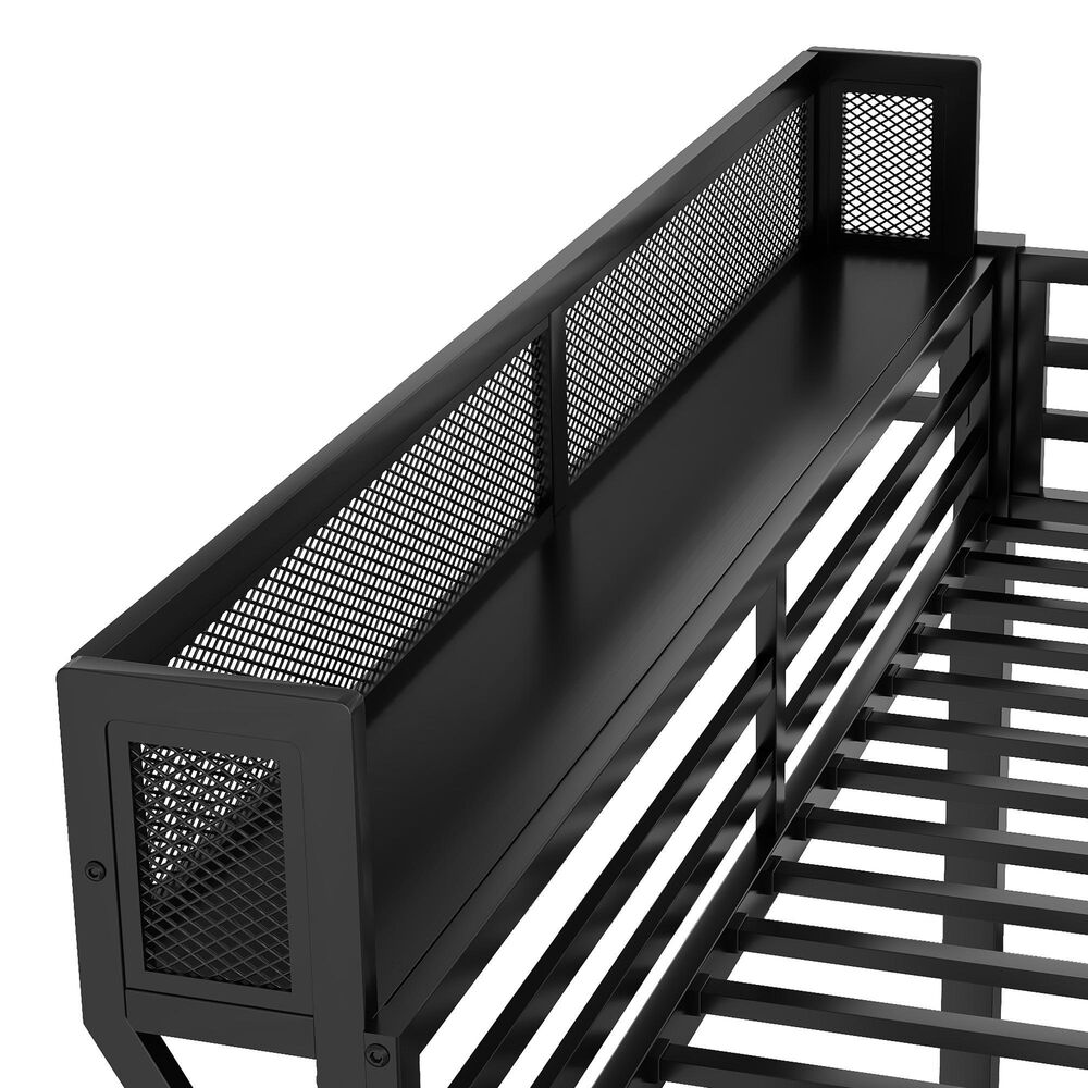 Hearth and Haven Queen over Queen Bunk Bed with Ladder and Storage Shelf in Black, , large