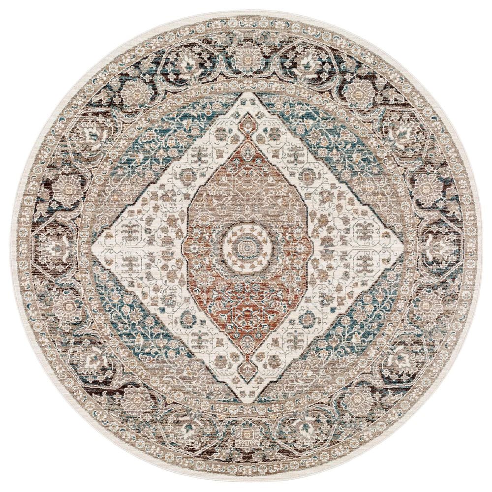 Surya Carlisle Oriental 5"3" Round Light Sage, Pale Blue, Dusty Pink, Cream, Light Gray and Medium Brown Area Rug, , large