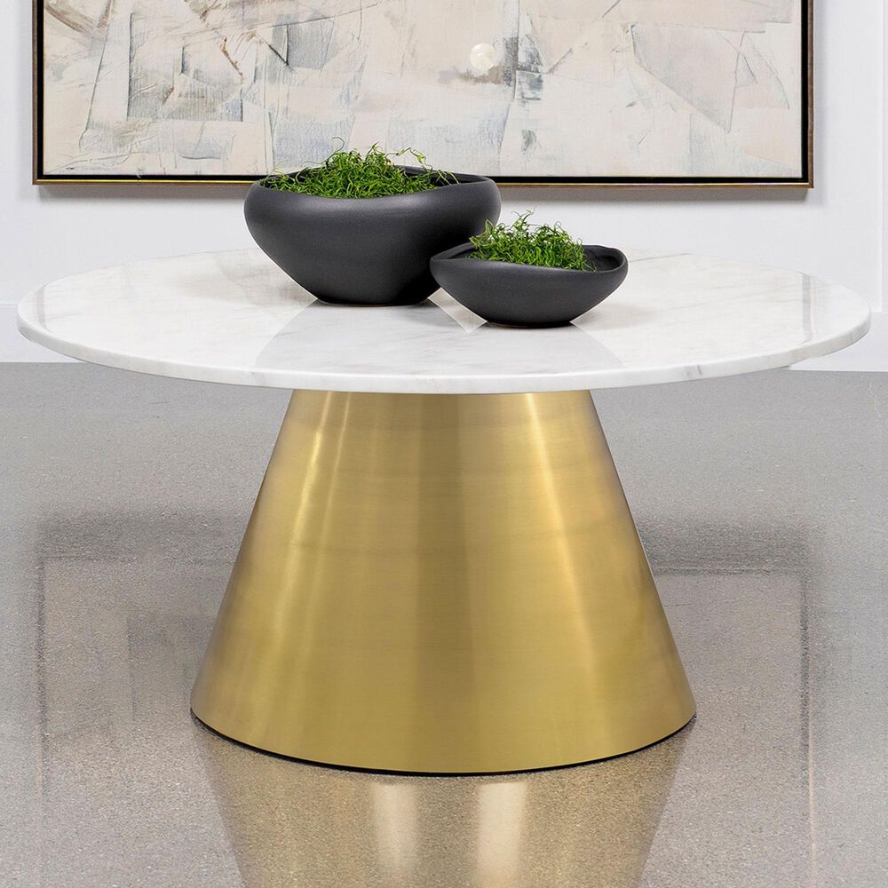COAST Avon Round Coffee Table in White Marble and Brushed Gold, , large