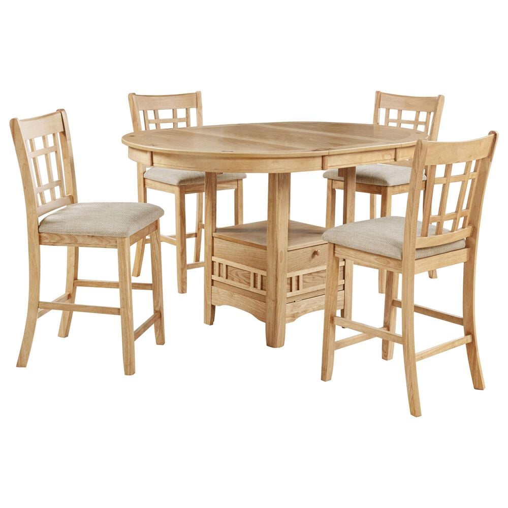 Pacific Landing Lavon 5-Piece Oval Counter Height Dining Set in Light Oak, , large