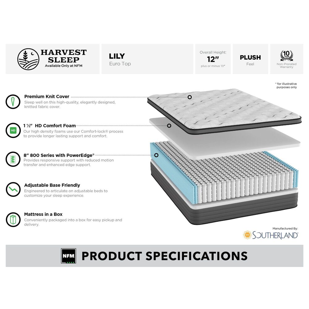 Harvest Sleep Lily Plush Euro Top Full Mattress with High Profile Box Spring, , large