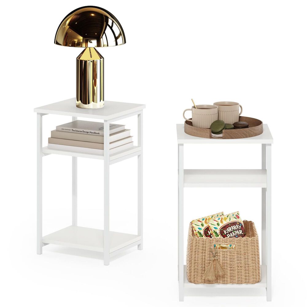 HOMLUX 3-Tier Metal Frame End Table with Storage Shelves in White (Set of 2), , large