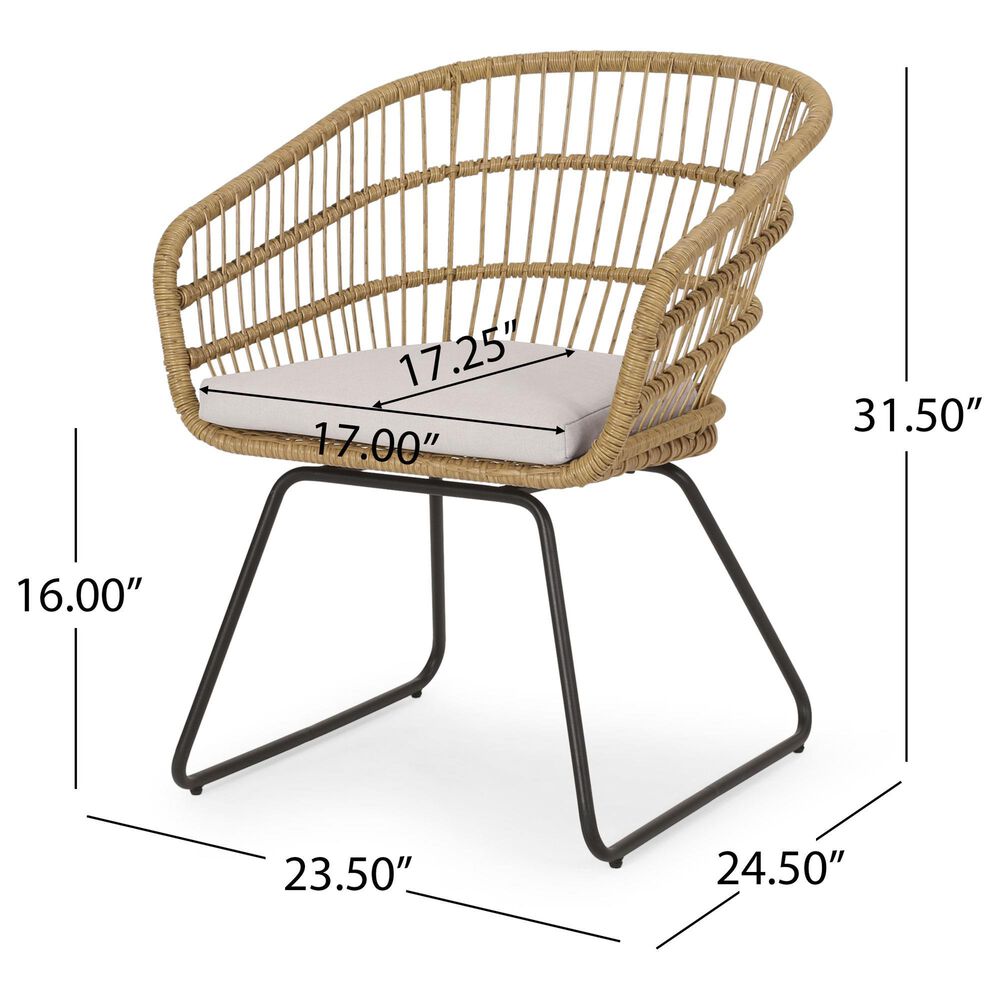 Hearth and Haven Terry Outdoor Dining Chair with Beige Cushion in Light Brown &#40;Set of 2&#41;, , large