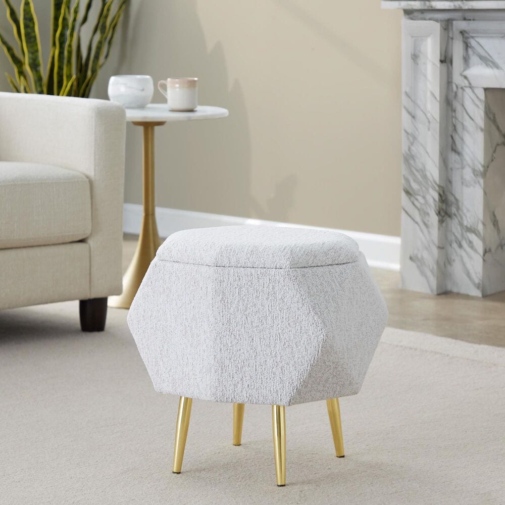 LumiSource Diamond Storage Ottoman in Light Grey, , large