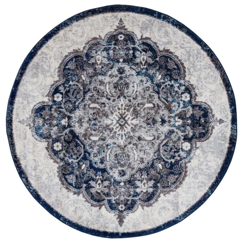 Amer Rugs Alexandria 6"7" Round Ivory and Navy Area Rug, , large