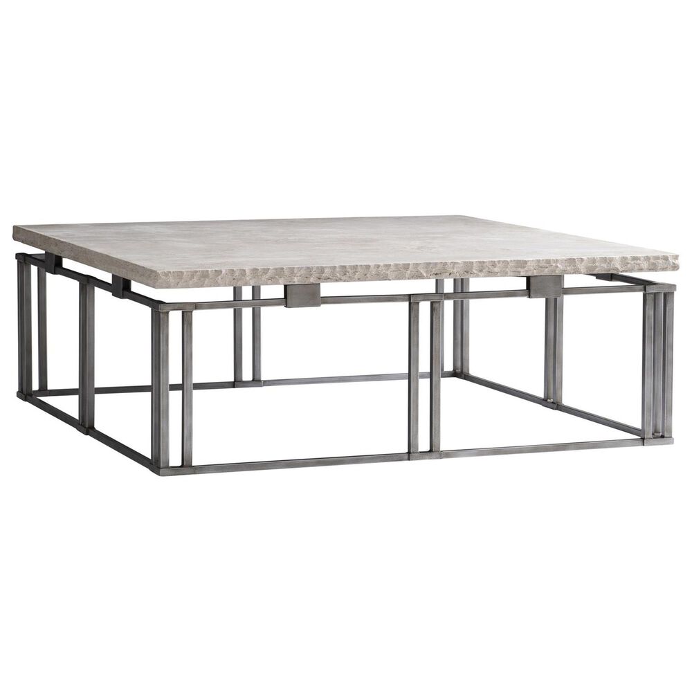 Bernhardt Riverton 48" Cocktail Table in Honed Bianco Travertine and Silver, , large