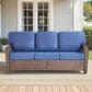 Hearth and Haven Outdoor Sofa with T-back Cushions and Brown Wicker in Blue, , large