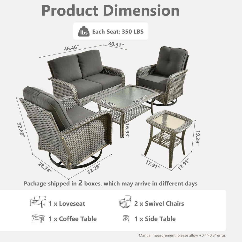 HOMLUX 6-Piece Patio Conversation  Set in Black, , large