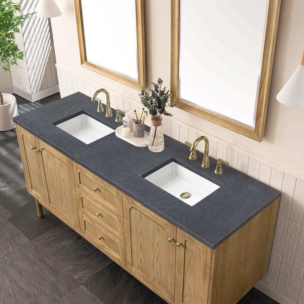 James Martin Vanities Laurent 72&quot; Double Bathroom Vanity in Light Natural Oak with 3 cm Charcoal Soapstone Quartz Top and Rectangular Sinks, , large