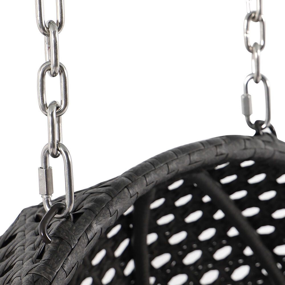 Leisuremod Patio 2-Seat Hanging Egg Swing Chair with Light Green Cushion in Charcoal, , large