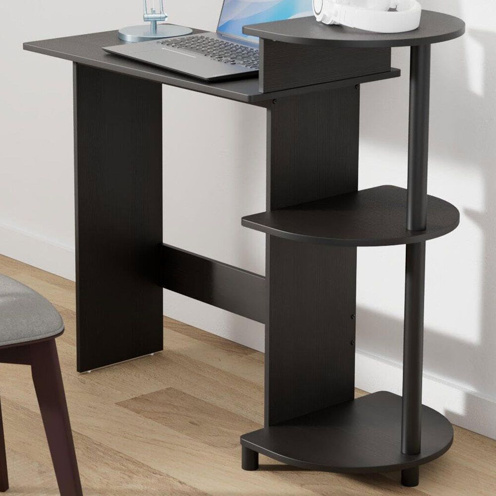 HOMLUX Compact Computer Desk with 3 Side Storage Shelves in Americano and Black, , large