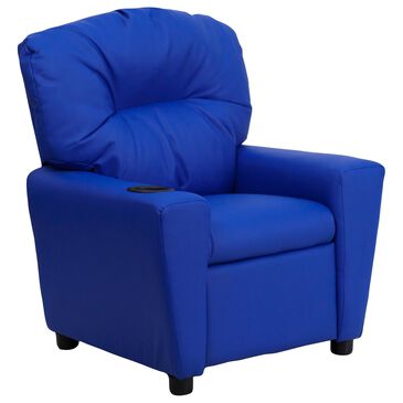 Flash Furniture Chandler Kids Vinyl Recliner with Cup Holder in Blue, , large