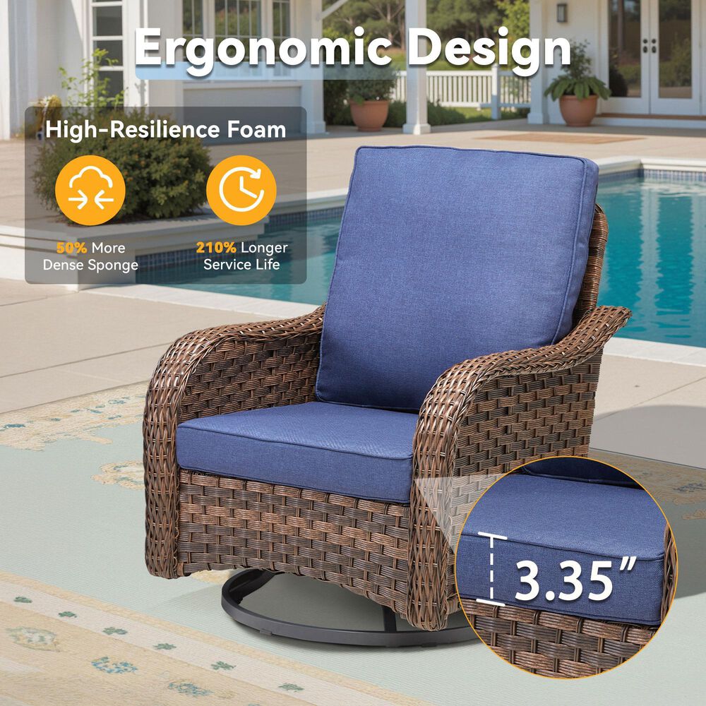 Hearth and Haven Outdoor High-Back Swivel Rocker Glider in Blue (Set of 2), , large