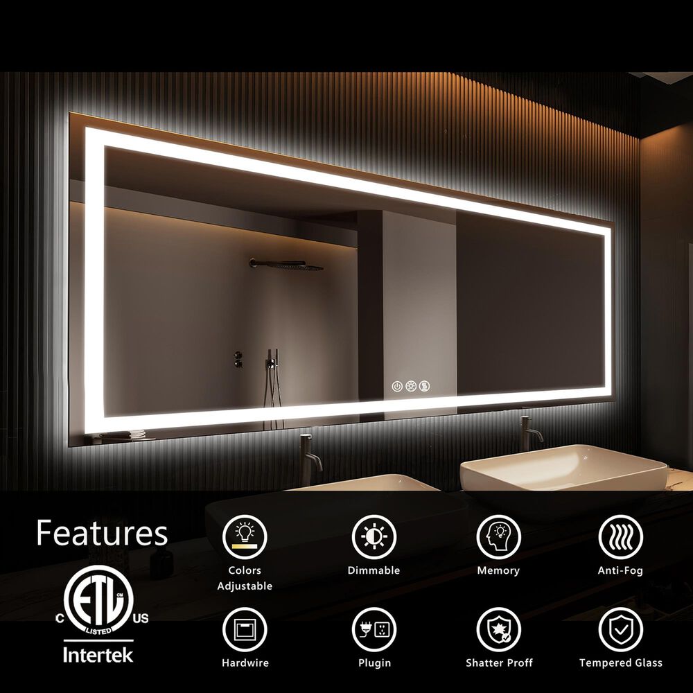 HOMLUX 60" x 36" LED Bathroom Makeup Mirror in Silver, , large