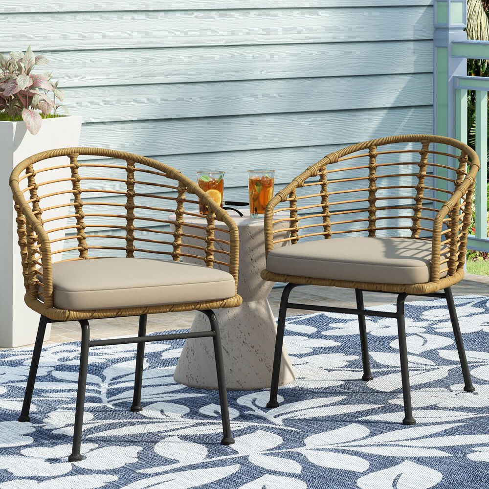 Hearth and Haven Randy Outdoor Arm Chair with Tub-Shaped Structure in Beige (Set of 2), , large