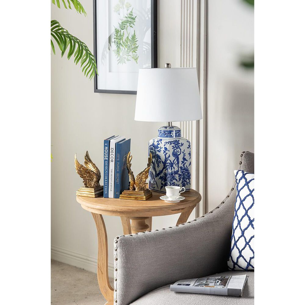A&amp;B Home Flower Bird Table Lamp in Blue and White, , large