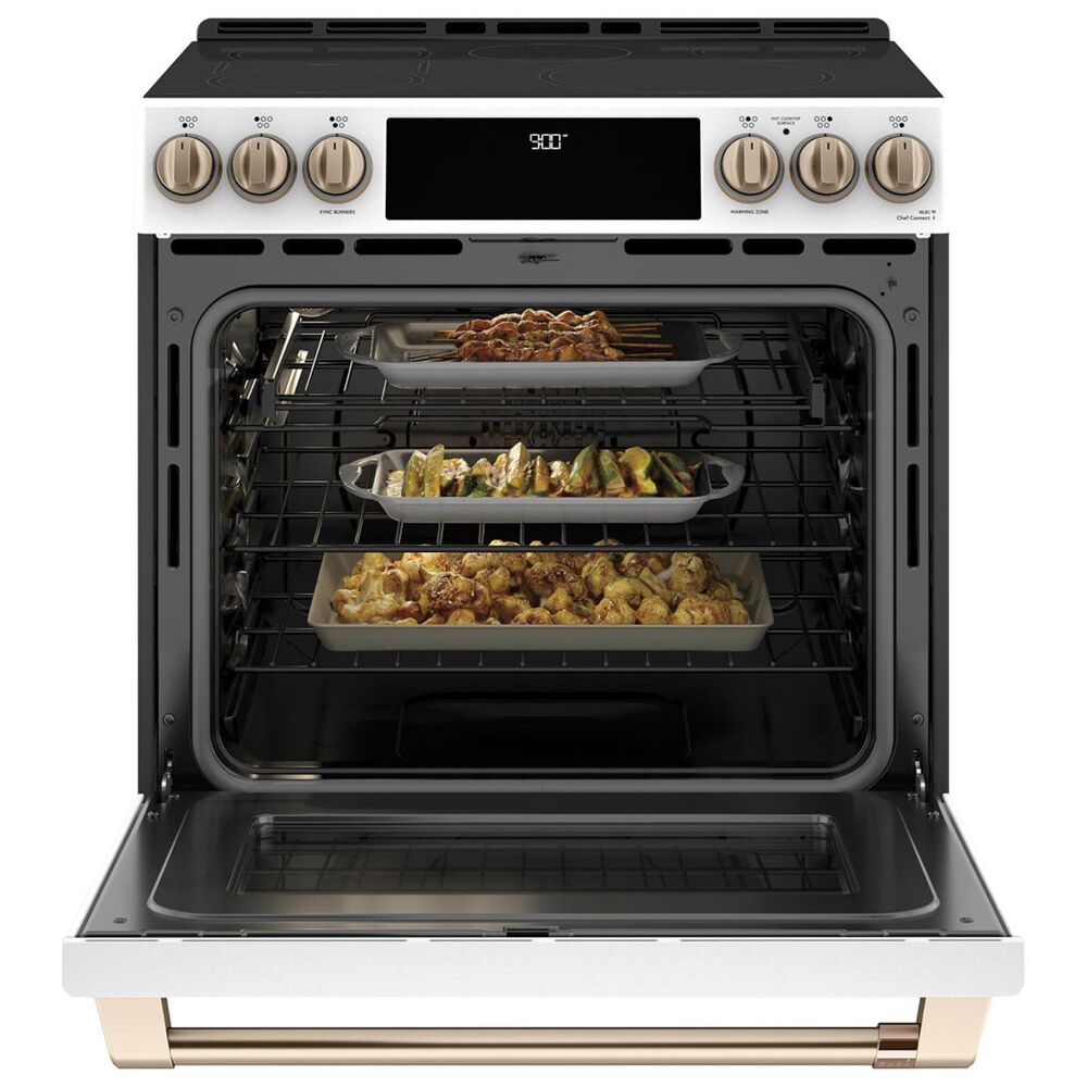 Cafe 30" Slide-In Front Control Induction and Convection Range in Matte White, , large