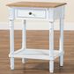 Baxton Studio Legrand 1-Drawer End Table in White and Natural Brown, , large