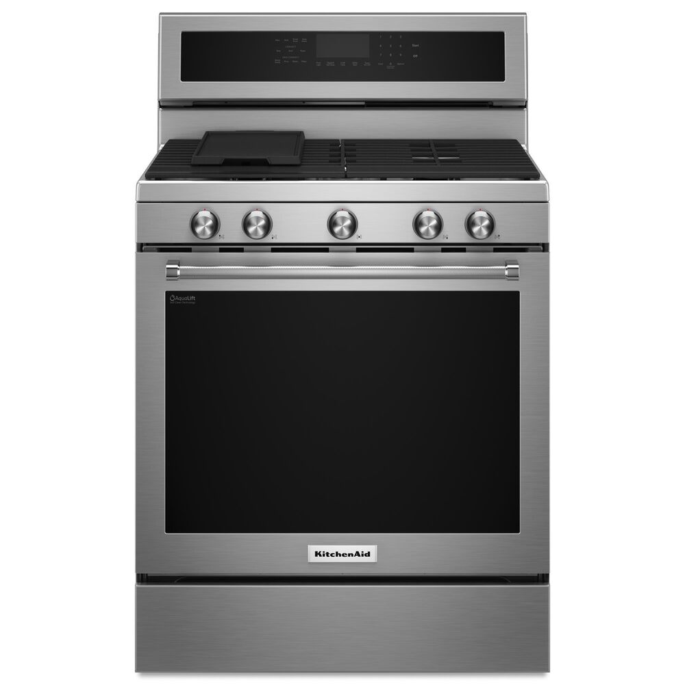 KitchenAid 2-Piece Kitchen Package with 5.8 Cu. Ft. Freestanding Gas Range and 1.1 Cu. Ft. Over-The-Range Microwave Oven in Stainless Steel, , large