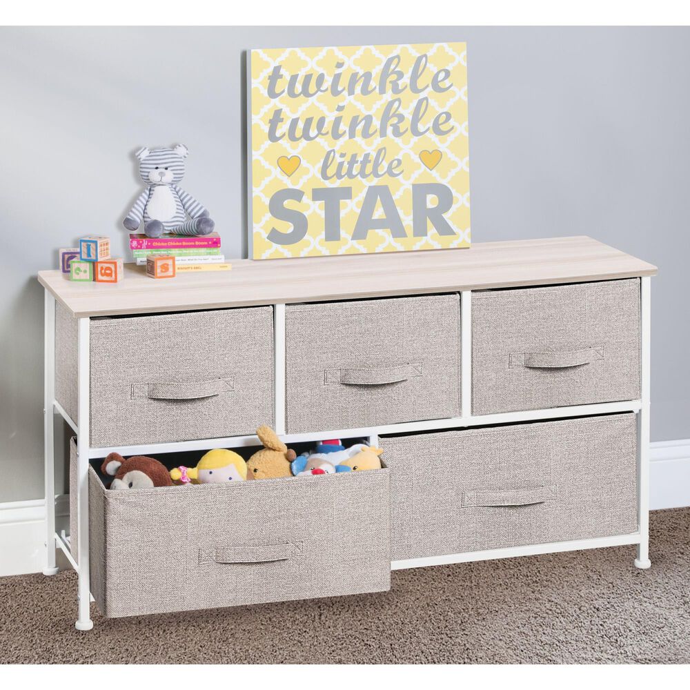 mDesign 5-Drawer Wide Dresser with Fabric Drawers in Linen, , large