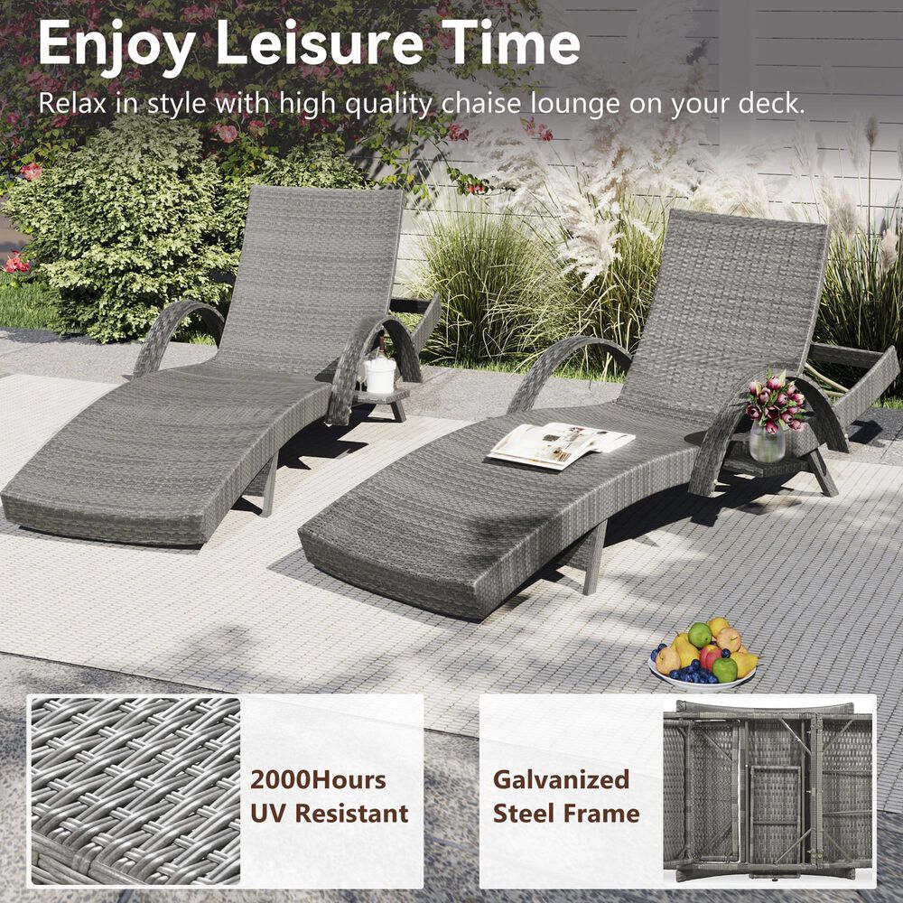HOMLUX Outdoor Chaise Lounge in Grey (Set of 2), , large